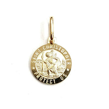 Load image into Gallery viewer, 14k solid yellow Gold round saint Christopher Pendant religious gift 0.48" 1.5g
