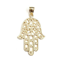 Load image into Gallery viewer, New 14k yellow gold khamsa hamsa hand lucky Jewish filigree pendant jewelry 8.5g
