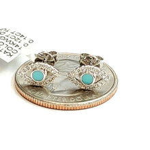 Load image into Gallery viewer, New 14k white Gold 0.12Ct Diamond 0.14ct turquoise eye stud Earrings Push Back
