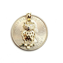 Load image into Gallery viewer, 14k yellow gold owl full body pendant charm gift fine jewelry diamond cut 1.3g
