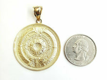 Load image into Gallery viewer, 14k yellow Gold Aztec Mayan sun calendar Azteca pendant gift jewelry 1.39" 8g
