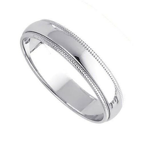 Men's Women's Solid 14K White Gold Milgrain Wedding Band Comfort Fit 4MM Size 9