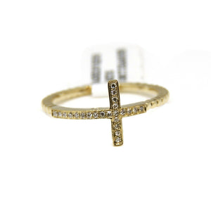 14k yellow Gold 0.08ct diamond women cross ring jewelry gift for her 10mm Size 7