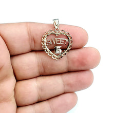 Load image into Gallery viewer, 14k tri color Gold heart sweet 15 años 15 years Pendant charm fine jewelry 2.1g
