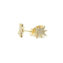 Load image into Gallery viewer, New 14k yellow Gold 0.11Ct Round Diamond star stud Earrings Push Back Fastening
