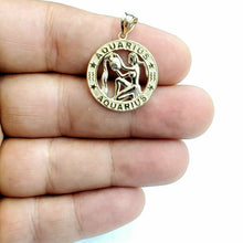 Load image into Gallery viewer, 14k yellow Gold round Aquarius zodiac astrology Pendant charm fine jewelry 2.8g
