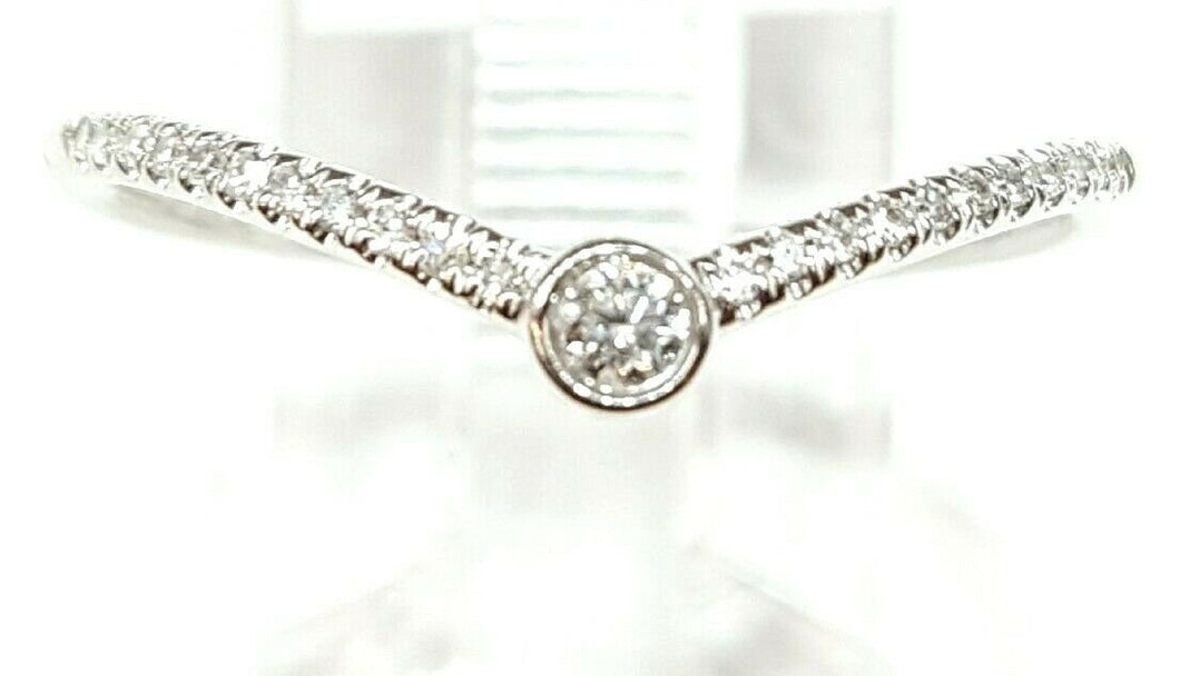 14k white Gold pave curved chevron 0.09ct real diamond wedding Ring Size 7.25