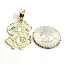 Load image into Gallery viewer, New 10k yellow gold dollar sign diamond cut unisex lucky pendant charm gift 3.4g
