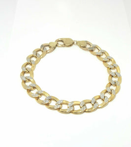 New Men's Women's 10K two tone Gold hollow Cuban Link bracelet 10.75mm 9" 17.3g