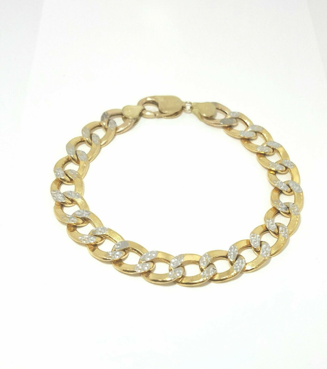 New Men's Women's 10K two tone Gold hollow Cuban Link bracelet 10.75mm 9