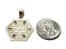 Load image into Gallery viewer, 10k two tone gold hexagon filigree pendant charm fine gift jewelry for her 2.5g
