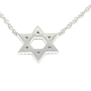 14k white Gold 0.11Ct Diamond star of David necklace gift 18" adjustable chain