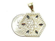 Load image into Gallery viewer, 10k two tone gold hexagon filigree pendant charm fine gift jewelry for her 2.5g
