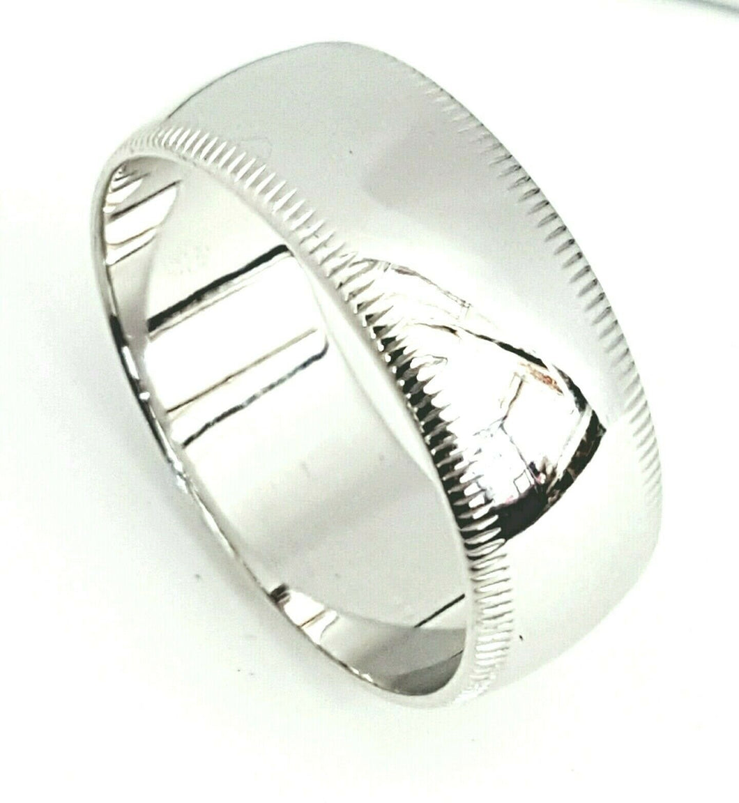 Men's Women's Solid 14K White Gold Milgrain Wedding Ring Band jewelry 8MM Size 7