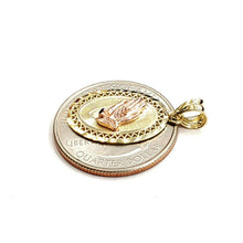 Load image into Gallery viewer, 10k two tone gold oval praying hands pendant charm diamond cut fine jewelry 1.8g
