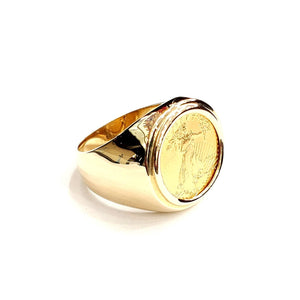 14K Gold plain men's coin ring size 10 13.5g 5 dollars 1/10 oz 22k American eagle