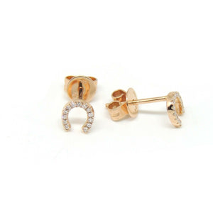 14k rose Gold 0.06Ct Diamond horseshoe stud Earrings gift Push Back Fastening