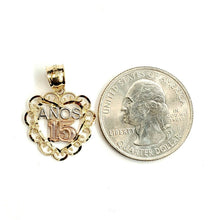 Load image into Gallery viewer, New 14k tri color Gold heart 15 años 15 years Pendant charm fine jewelry 1.3g
