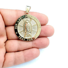 Load image into Gallery viewer, 10k yellow gold round virgin Mary Guadalupe pendant charm fine gift 1.44" 8.1g
