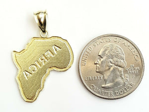 10k yellow gold Africa continent outline map pendant charm fine gift unisex 2.7g