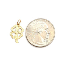 Load image into Gallery viewer, New 14k yellow Gold tiny clover leaf heart lucky Pendant charm fine jewelry 0.7g
