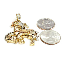 Load image into Gallery viewer, 14k tri color Gold horse rider cowboy rodeo Pendant charm CZ fine jewelry 15.6g
