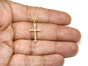 14k yellow Gold 0.08Ct Round Diamond cross necklace pendant 18" adjustable chain