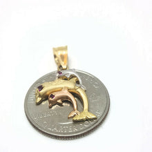 Load image into Gallery viewer, New 14k tri color Gold 3 dolphins Pendant charm gift fine jewelry for her 2.4g

