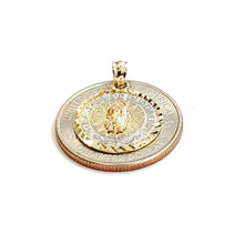 Load image into Gallery viewer, New 14k tri color gold round virgin Mary Guadalupe pendant charm gift 0.66" 1.7g
