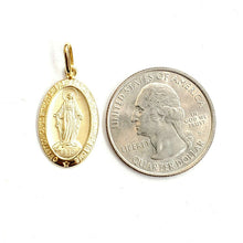 Load image into Gallery viewer, 14k solid yellow gold oval virgin Miraculous Milagrosa pendant religious 2.5g
