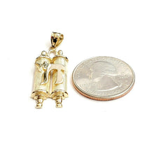 Load image into Gallery viewer, New 14k yellow gold tablets of law Hay Chay Jewish God Israel Torah pendant 4.9g

