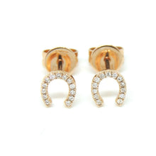 Load image into Gallery viewer, 14k rose Gold 0.06Ct Diamond horseshoe stud Earrings gift Push Back Fastening
