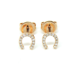 14k rose Gold 0.06Ct Diamond horseshoe stud Earrings gift Push Back Fastening